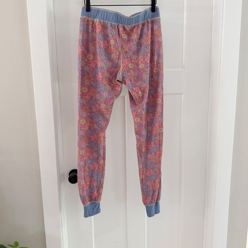 Natural Life Pink Blue Floral Thermal Waffle Knit Lounge Pants Joggers Womens M - Picture 3 of 4